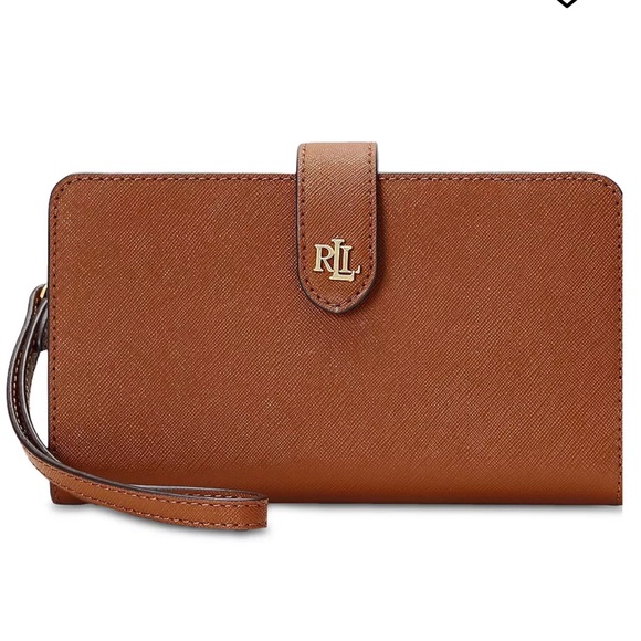 NWT🌷Lauren Ralph Lauren Crosshatch Leather Tech Wristlet in burgundy